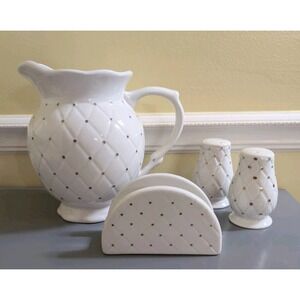 Tabletops Unlimited Golden Quilt‎ Napkin Holder Pitcher Salt Pepper Shakers Lot